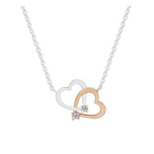 NIB Cubic Zirconia Double Heart Silver Plate Necklace